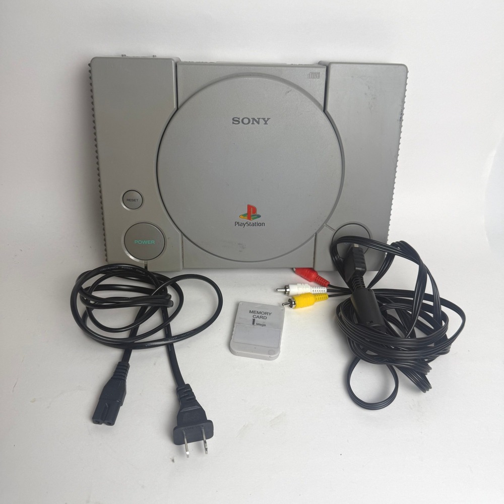 Sony PlayStation 1 Console WORKS Bundle with AV Power‎ Cables and Memory Card
